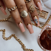 nude pink with gold foil greek press on nails